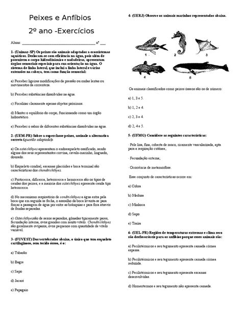 Peixes E Anfibios Exercicios Pdf Pdf Anfíbio Peixes