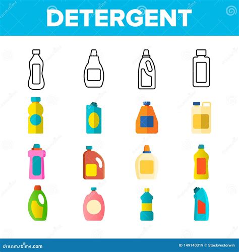 Detergent Washing Liquid Vector Thin Line Icons Set Stock Vector