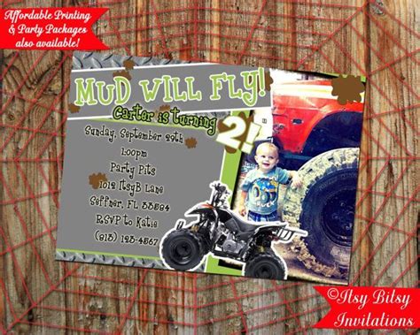 4 Wheeler Mud Invitation Atv Invitation Four Wheeler Etsy Boy