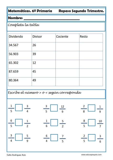 30 Fichas De Matemáticas Para Sexto De Primaria