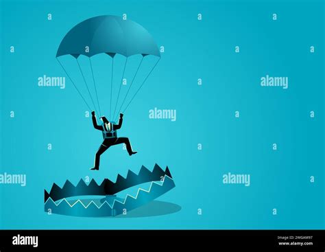 Business Concept Illustration Of A Businessman With Parachute Falling