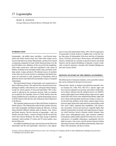 Lagomorpha (Chapter 17) - Evolution of Tertiary Mammals of North America