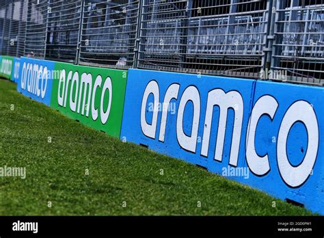 New Global F1 Sponsor Saudi Aramco Branding On Circuit Hi Res Stock