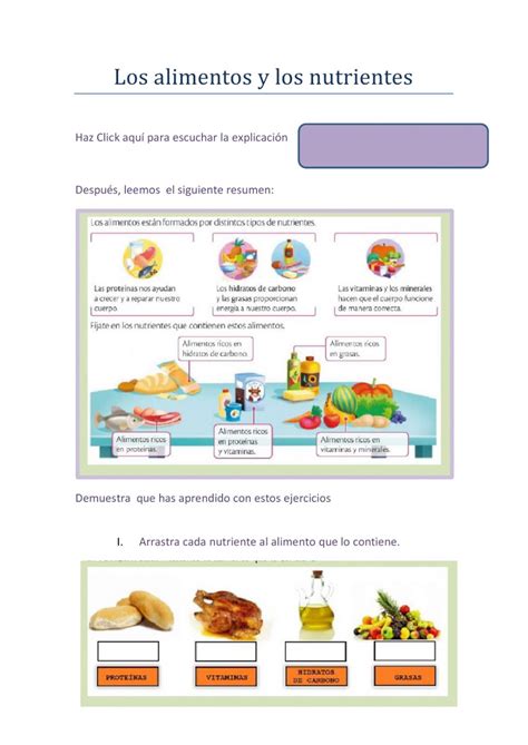 Ejercicio Interactivo De Los Alimentos Y Los Nutrientes