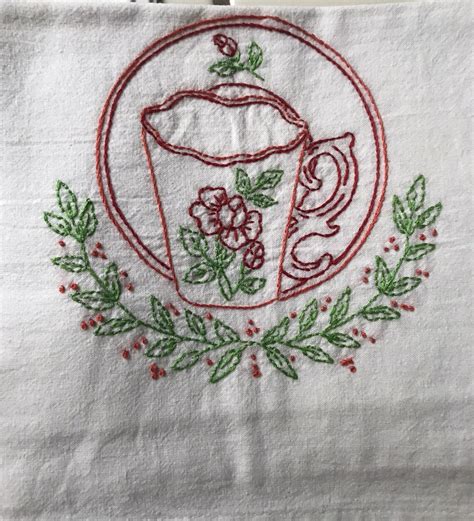 Set Of 7 Hand Embroidered Kitchen Towels With Beautiful Teacups Theme