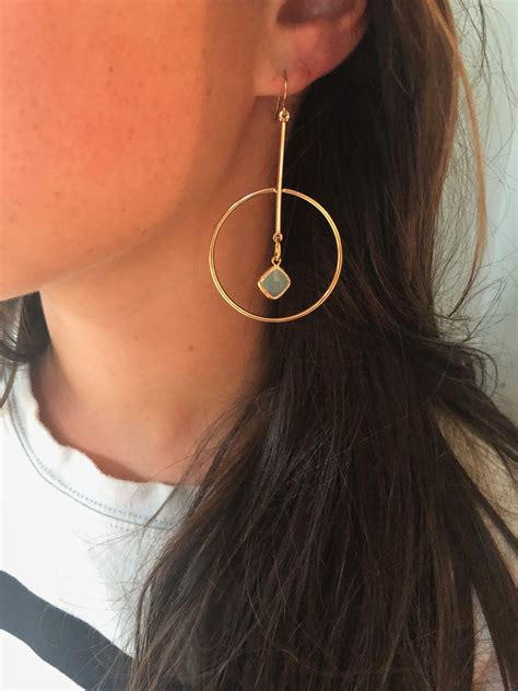 Glass Stone Dangle Geometric Hoop Earrings Geometric Hoop Earrings