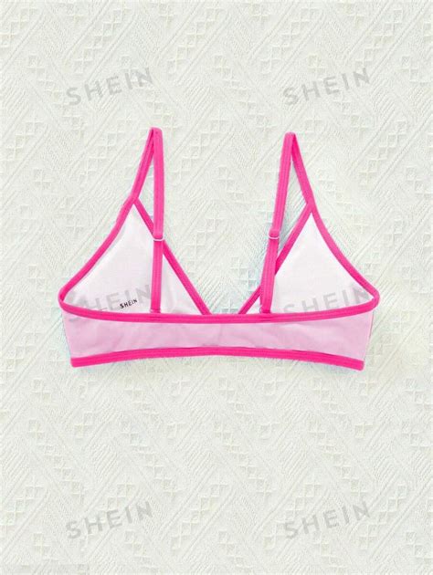 SHEIN Swim Summer Beach Contrast Binding Triangle Bikini Top SHEIN USA