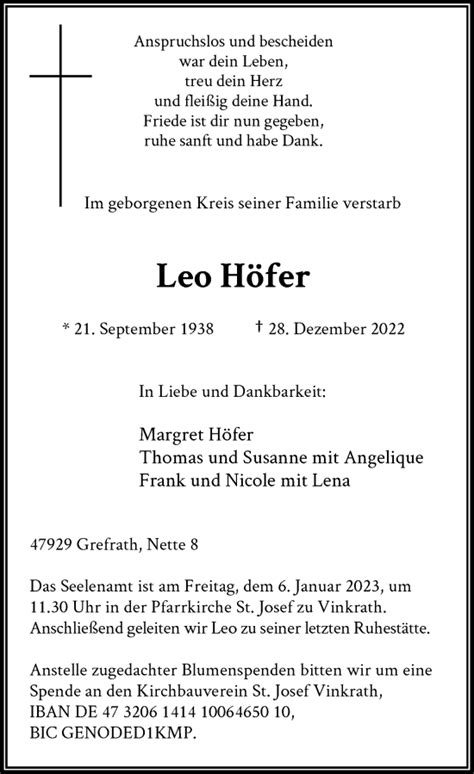 Alle Traueranzeigen für Leo Höfer trauer rp online de