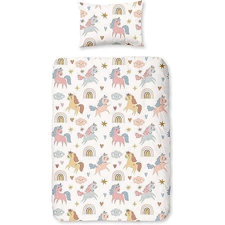 Aminata Kids Kinderbettwäsche 100x135 Mädchen Einhorn rosa Baumwolle