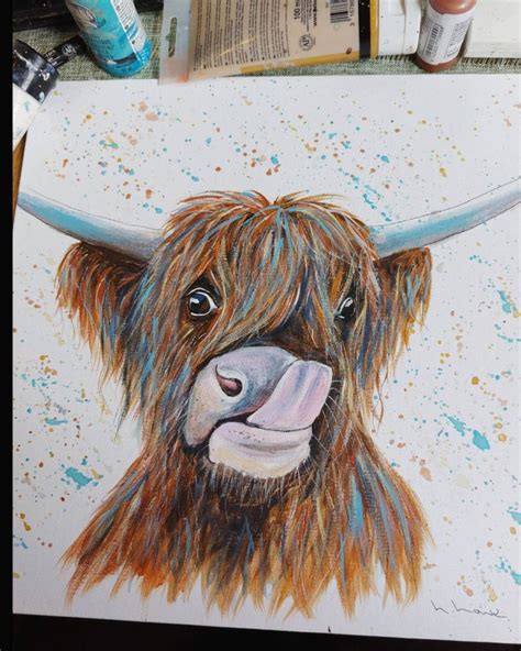 Highland Cow Painting Original Painting Acrylics On Canvas Etsy