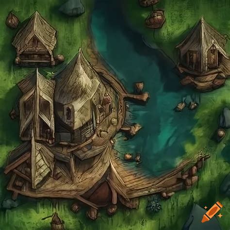 A Detailed Map Of A Swamp Village For Dungeons And Dragons On Craiyon