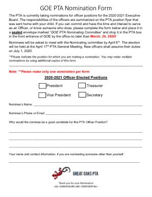 Fillable Online PTA Nomination Form Docx Fax Email Print PdfFiller