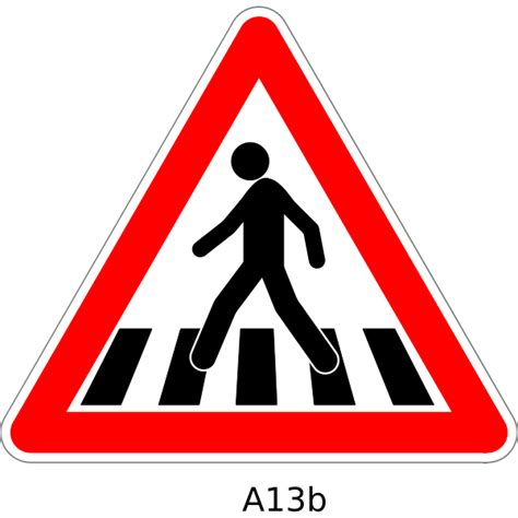 Pedestrian Crossing Traffic Warning Sign Vector Drawing Free Svg