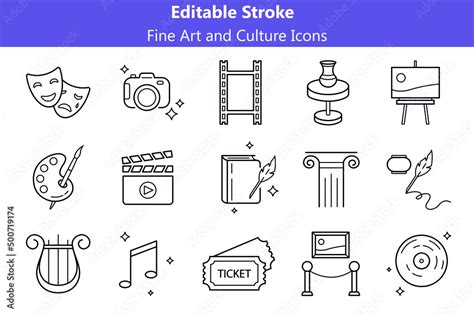 Fine Art and Culture Line Icons Set with Editable Stroke. Creative ...