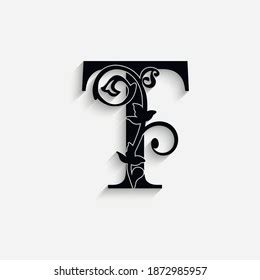 Letter P Vintage Black Flower Ornament Stock Vector Royalty Free