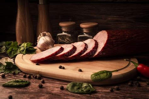 A Large Piece Of Smoked Ham Meat On The Table Stock Image Image Of