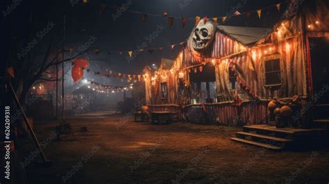 Vintage abandoned carnival with ghostly presence. Halloween concept for ...