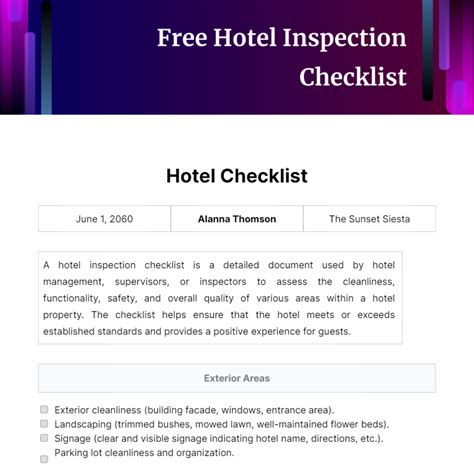 Free Hotel Checklist Templates And Examples Edit Online And Download