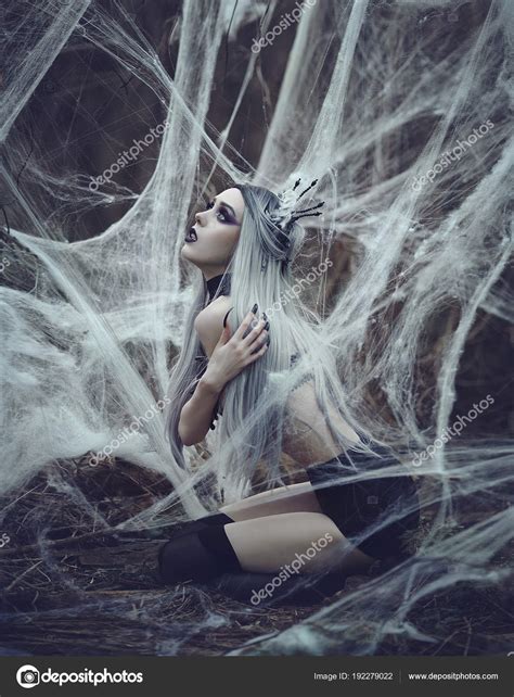 Beautiful sexy Gothic girl with pale skin and long white hair like ...