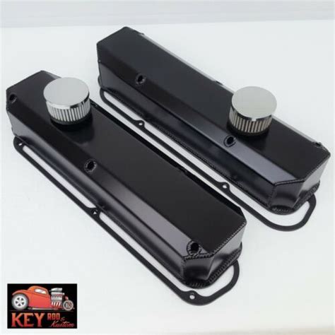 Small Block Mopar Black Fabricated Aluminum Valve Covers Breathers Dodge 318 360 Ebay