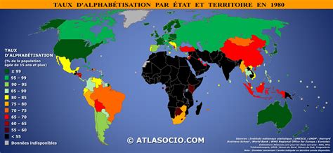 Carte du monde taux d alphabétisation par État Atlasocio