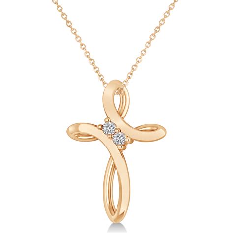 Diamond Two Stone Swirl Cross Pendant Necklace 14k Rose Gold 0.10ct ...