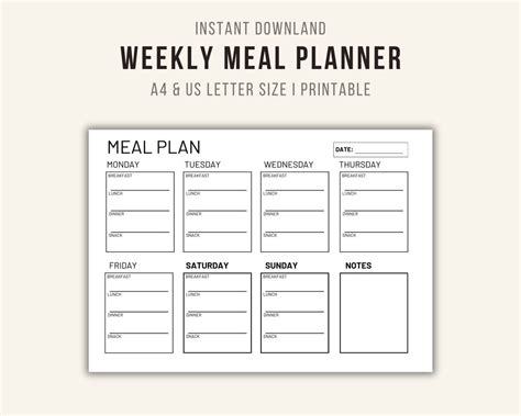 Printable Weekly Meal Plan Food Diary Meal Tracker Food Etsy