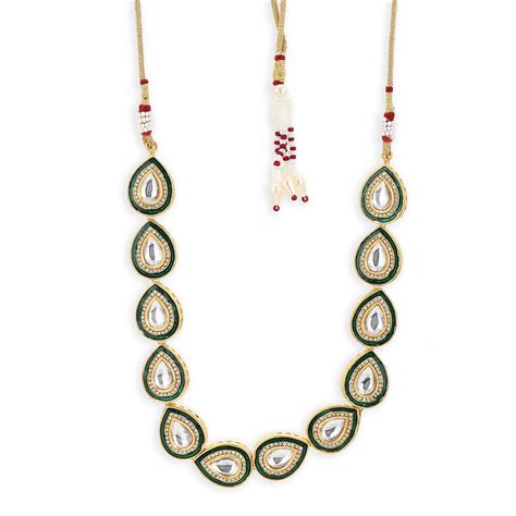 Buy RUBY RAANG STUDIO Tear Drop Meenakari Kundan Green Neckpiece Online