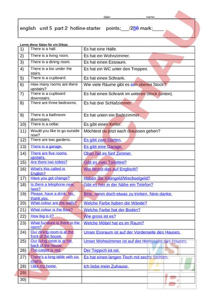 Arbeitsblatt Unit 5 Wortliste Teil 2 Englisch Lehrmittel