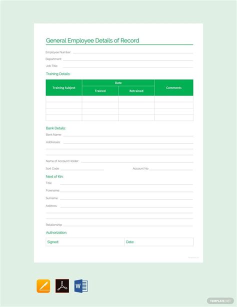 Employee Record Sheets In Word Templates Designs Docs Free