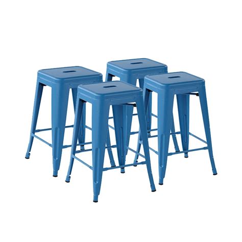 Homy Casa Zolnes 24 In Blue Backless Metal Frame Counter Stool Set Of