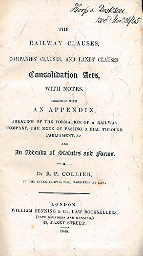 Jp The Railway Clauses Companies Clauses And Lands