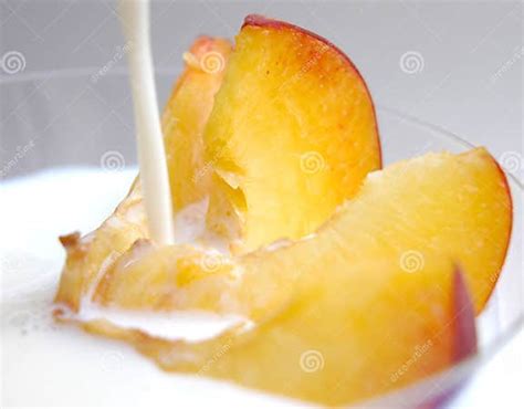 Peach Slices With Milk Ii Stock Photo Image Of Milk Divided 170814