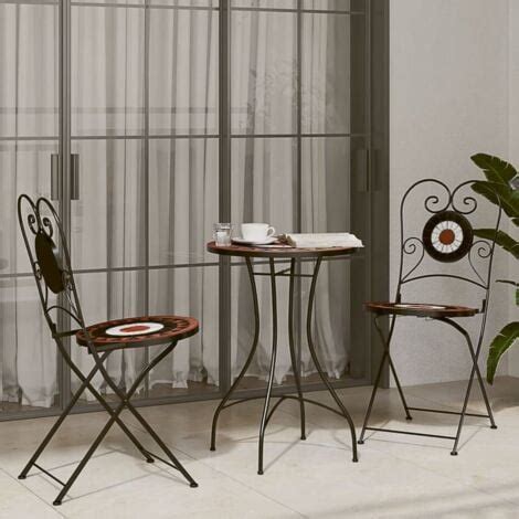 Mosaik Bistro Set Terrakottarot und Weiß Eisen und Keramik