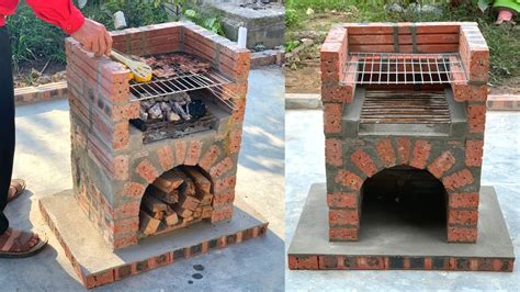 Construction Of Outdoor Grill From Red Brick - Cement Ideas - YouTube