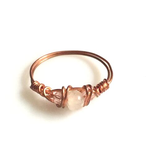 Wire Wrapped Jewelry Handmade Copper Ring Swarovski By Aoajewelry