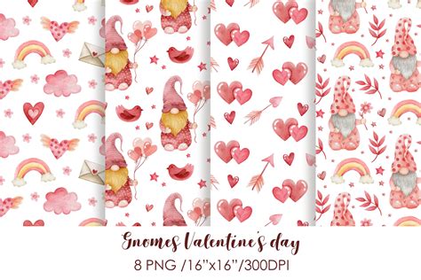 Watercolor Gnomes Valentine S Day Seamless Patterns By Kiraartstory