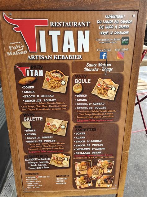 Menu Au Restaurant Titan Artisan Kebabier Vincennes