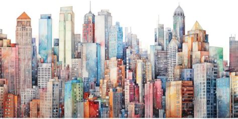 City Skyline Color Pencil Drawing on White Background. Generative Ai ...