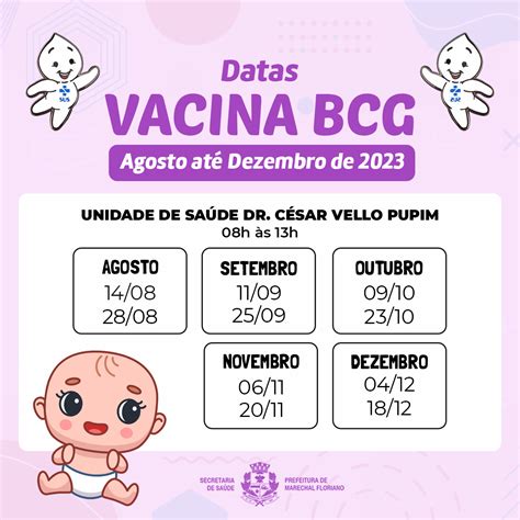 Secretaria de Saúde disponibiliza calendário de vacinação contra a BCG