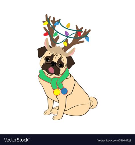 Pug dog in christmas costume Royalty Free Vector Image