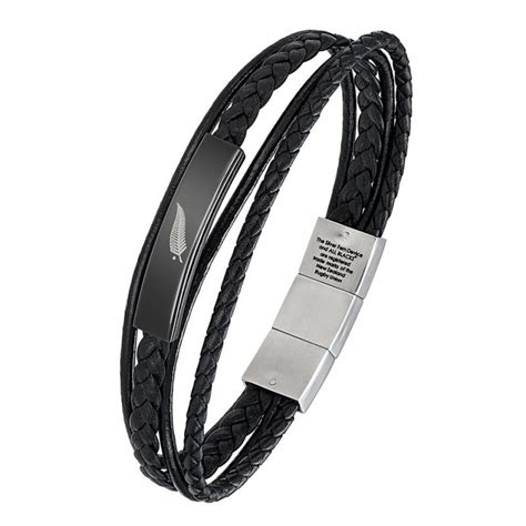 All Blacks Bracelet Homme Acier Et Cuir 682116 GperduMesAiguilles