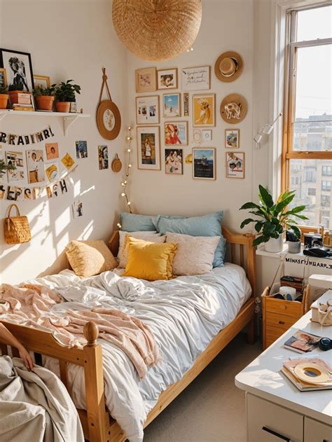 Dorm Room With A Bed And Decorations In 2024 Dorm Room Designs Dorm