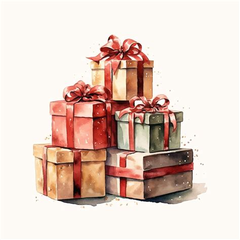 Premium Vector Watercolor Christmas Gift Box With Ribbon