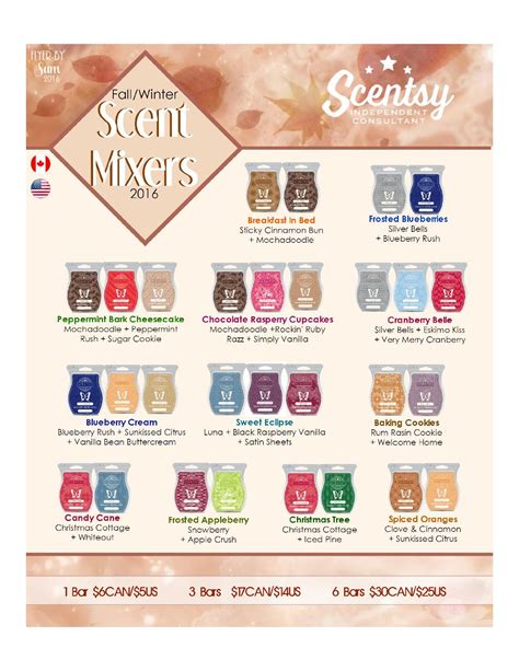 Scentsy 2016 Fall And Winter Scent Bar Mixers Candle Scents Recipes