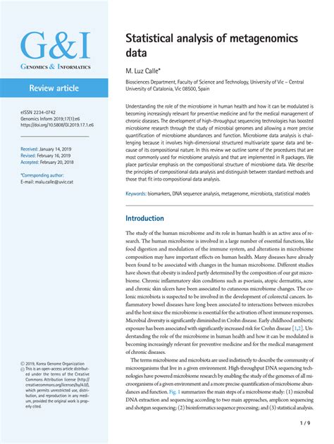 (PDF) Statistical Analysis of Metagenomics Data