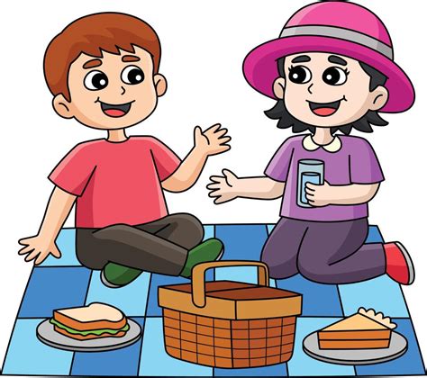 Spring Girl and Boy Having a Picnic Clipart 20002774 Vector Art at Vecteezy