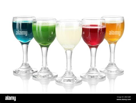 Tasty color liquors, isolated on white Stock Photo - Alamy