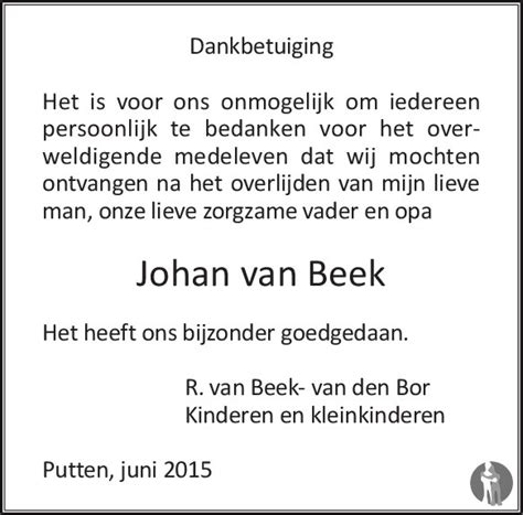 Johan Van Beek 23 06 2015 Overlijdensbericht En Condoleances