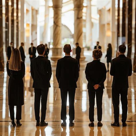 premium photo  group  people stand      building